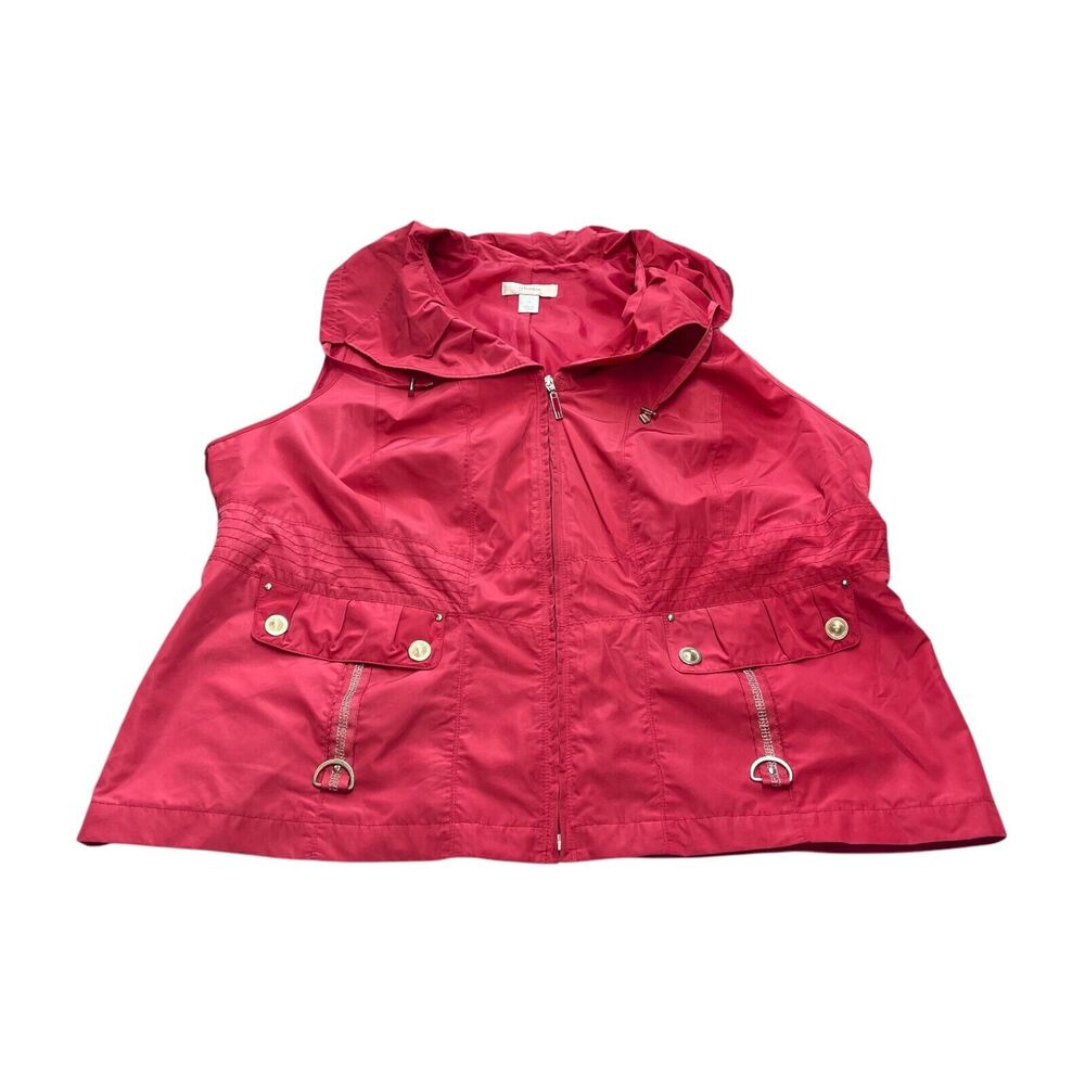 CJ Banks Vest Jacket Womens 1X Bright Pink Lined Sleeveless Windbreaker Full Zip